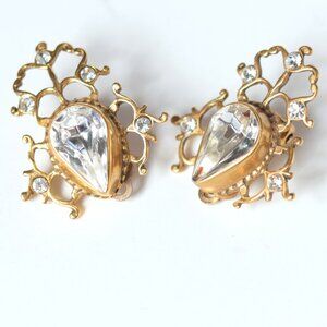 Vintage Filigree Gold-plated,  Pear-Shaped Crystal Clip On Earrings from The Met